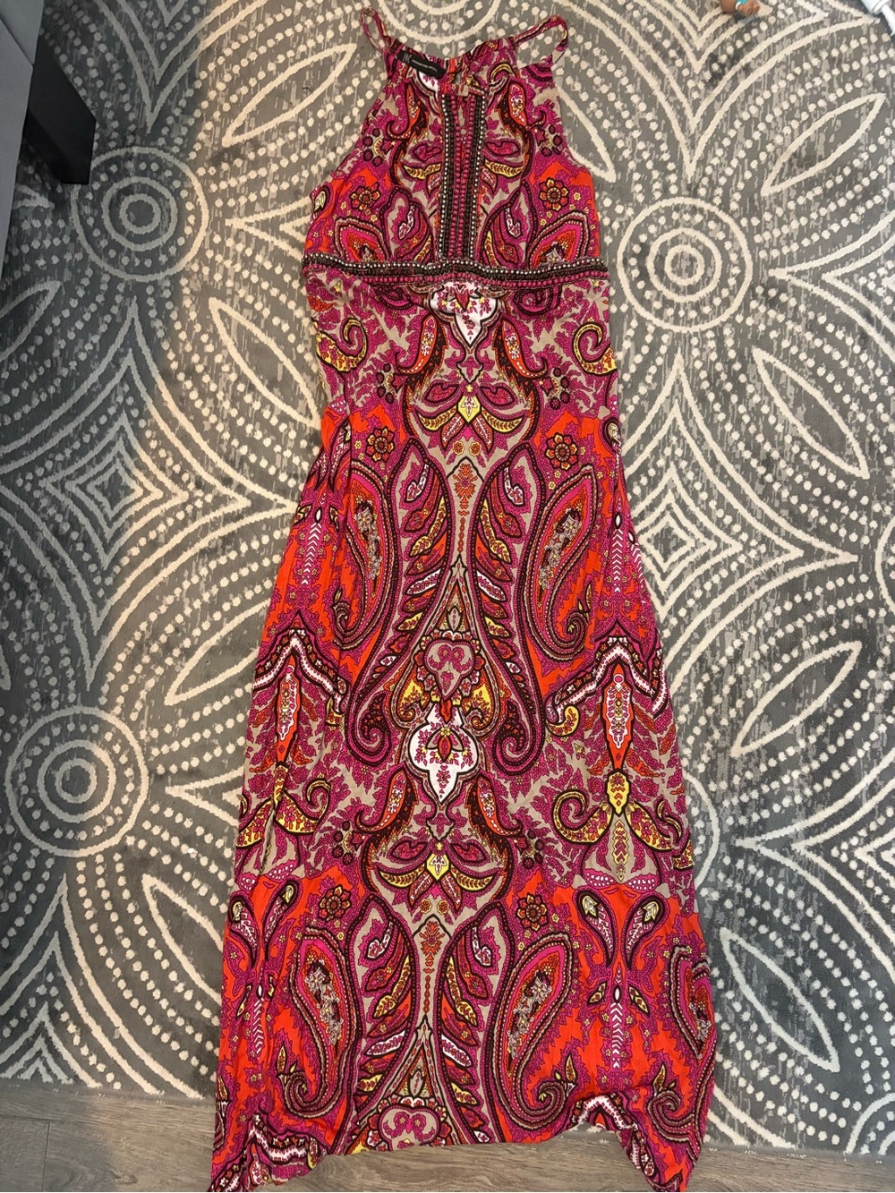 INC International Concepts Fuchsia and Orange Paisley Halter Maxi Dress